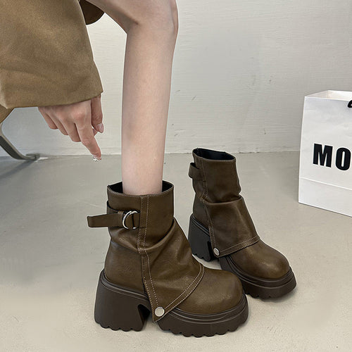 Trendy chunky boots for women with decorative strap and stable sole Amarae
