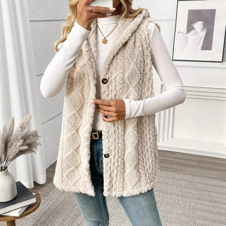 Fleece vest for women with hood and button closure Amarae