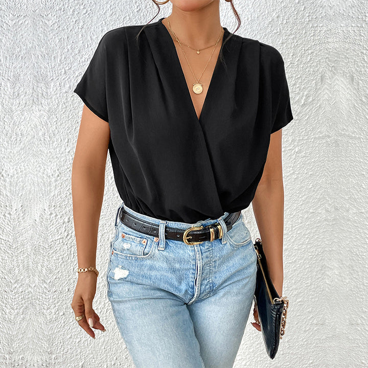 Elegant V-neck blouse for women with short sleeves Lune London