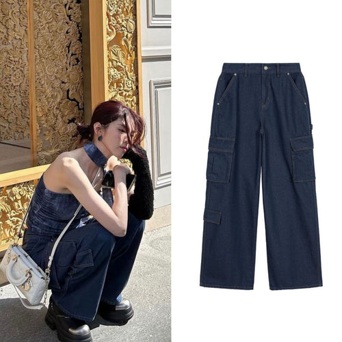 Jean cargo pour femmes avec une coupe ample et des poches pratiques
