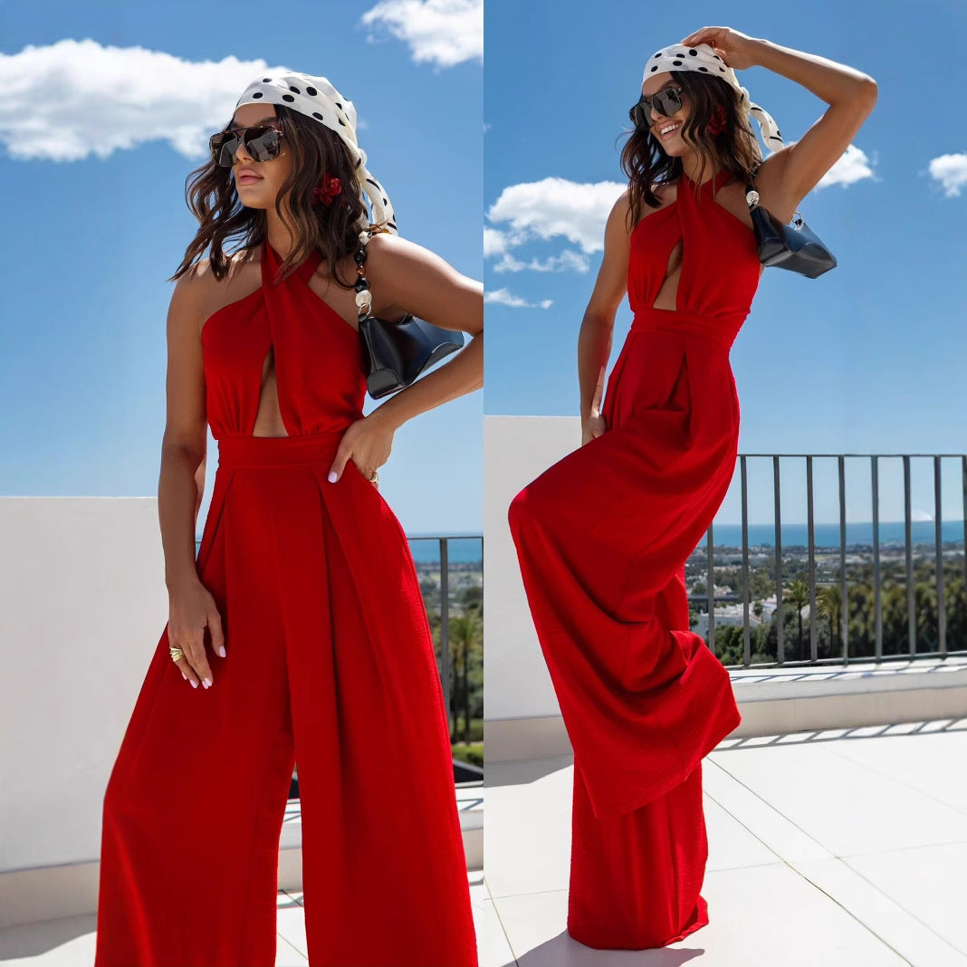Cut-out back jumpsuit with wide legs Lune London
