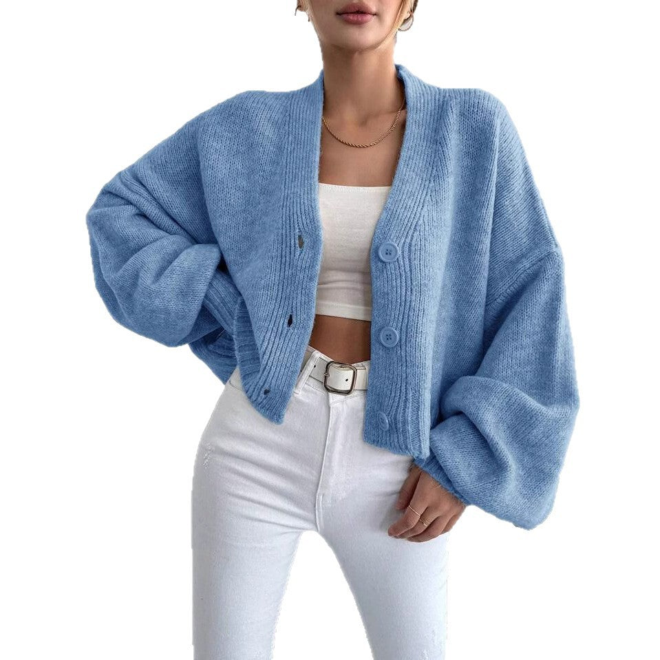 Cardigan chunky tricot décontracté pour femme avec design à boutons et manches volumineuses Chic & Stil