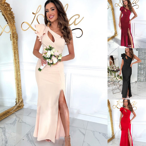 Elegant evening dress for women with one shoulder and high slit Amarae
