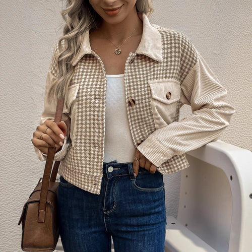 Trendy checkered jacket for women with pockets Amarae