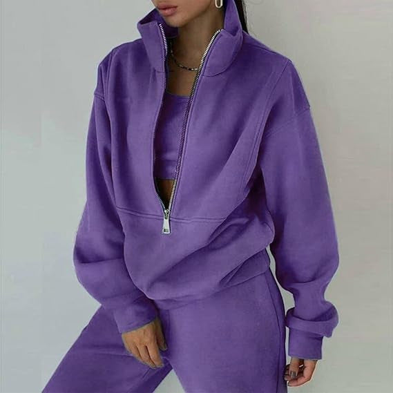 Pull en polaire doux pour dames avec col haut et fermeture éclair Chic & Stil