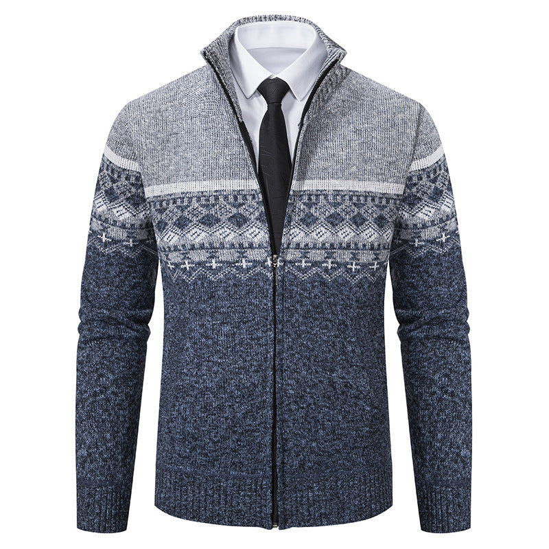 Men's Cardigan with Stand-Up Collar and Norwegian Pattern Lune London