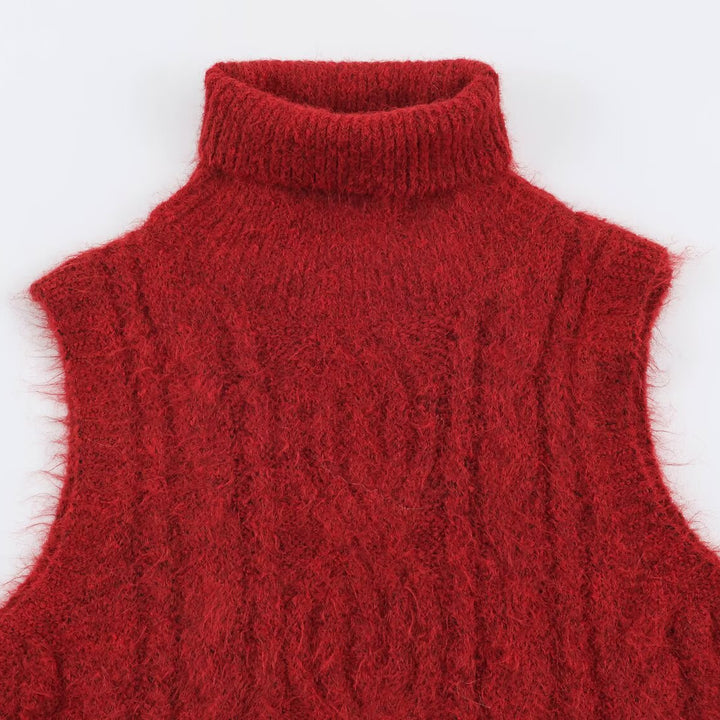 Women's Sleeveless Cable Knit Vest with Roll Neck and Ties Amarae
