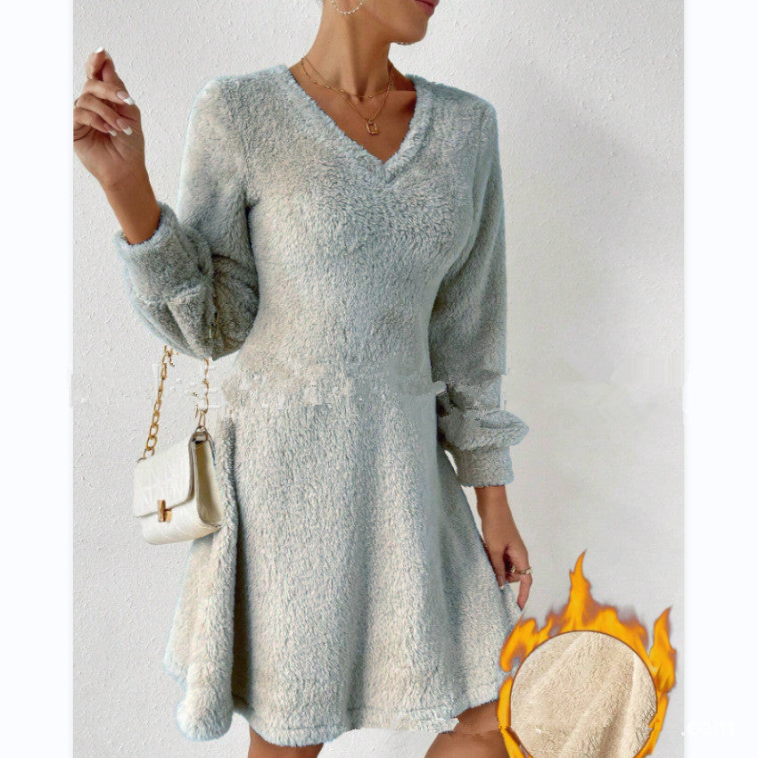 Ladies Soft V Neck Dress with Long Sleeves Lune London