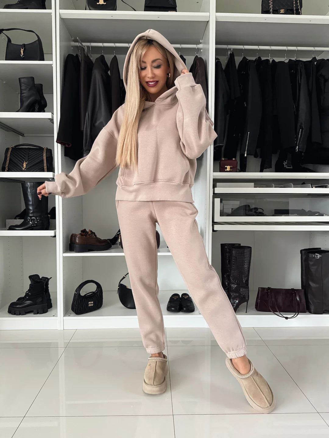 Ladies Hooded Sports Tracksuit Top with Jogging Pants Lune London