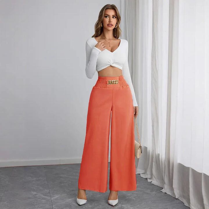 High-waisted wide-leg pants for women with decorative elastic and a trendy belt Lune London