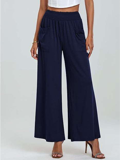 Women's Palazzo Pants with a Loose Fit, Elastic Waist and Convenient Pockets Lune London