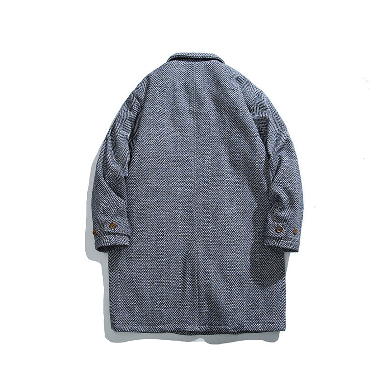 Unisex Kastiger Oversize Wool Blend Coat with Herringbone Pattern, Shirt Collar and Button Placket Amarae