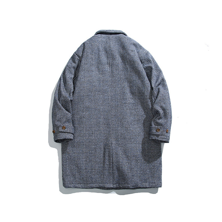 Unisex Kastiger Oversize Wool Blend Coat with Herringbone Pattern, Shirt Collar and Button Placket Amarae