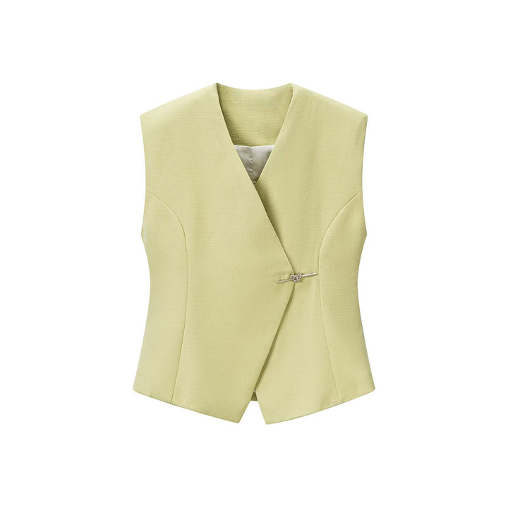 Women Tailored Sleeveless Blazer Vest with V-Neck and Decorative Hooks Amarae