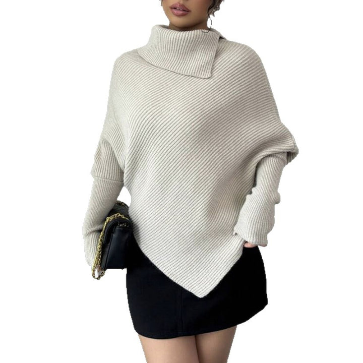 Women oversized knitted sweater with high collar and asymmetrical shape Lune London