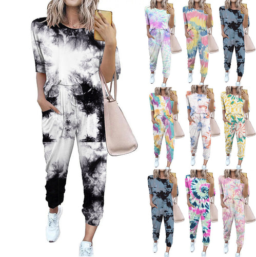 Ladies lightweight casual jumpsuit with a striking tie-dye pattern and practical pockets Amarae
