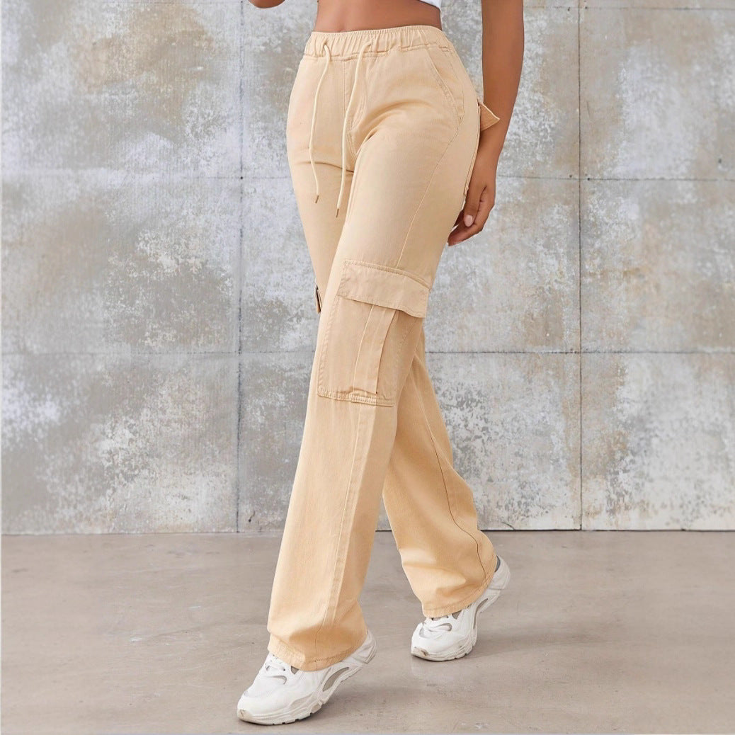 Women's High-Waisted Cargo Sweatpants with Wide Legs and Patch Pockets Amarae