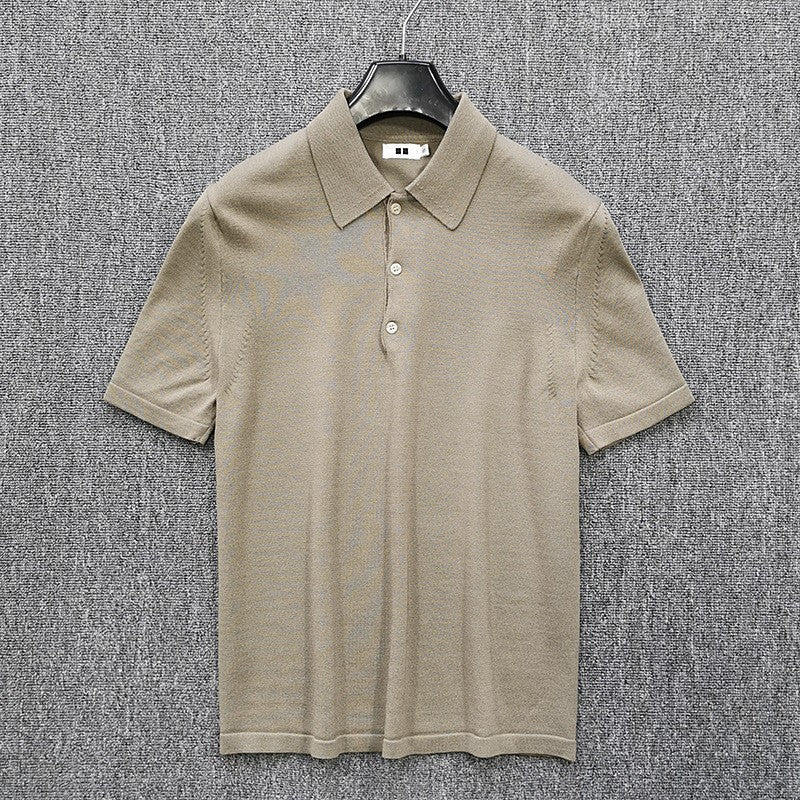 Men's Fine Knit Polo Shirt with Short Sleeves and Fine Button Placket Amarae