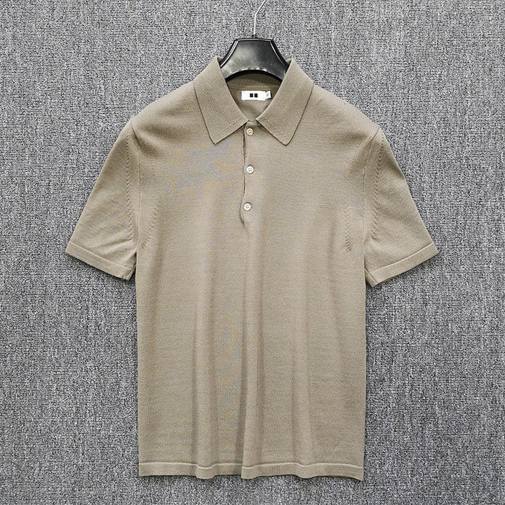 Men's Fine Knit Polo Shirt with Short Sleeves and Fine Button Placket Amarae