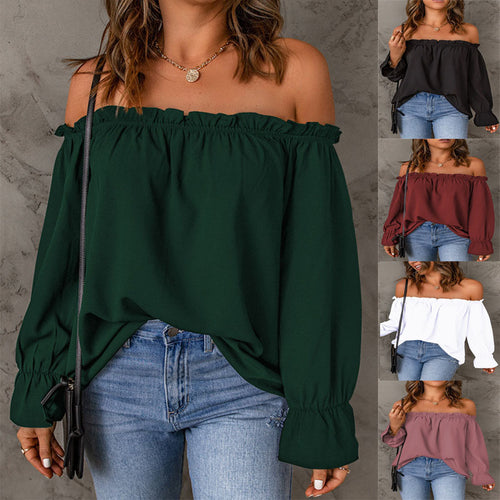 Blouse Femme Bardot avec Manches à Volants et Ourlet Décoratif Chic & Stil