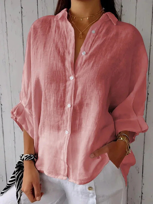 Women Casual Linen Blouse with Loose Fit and Button Placket Lune London