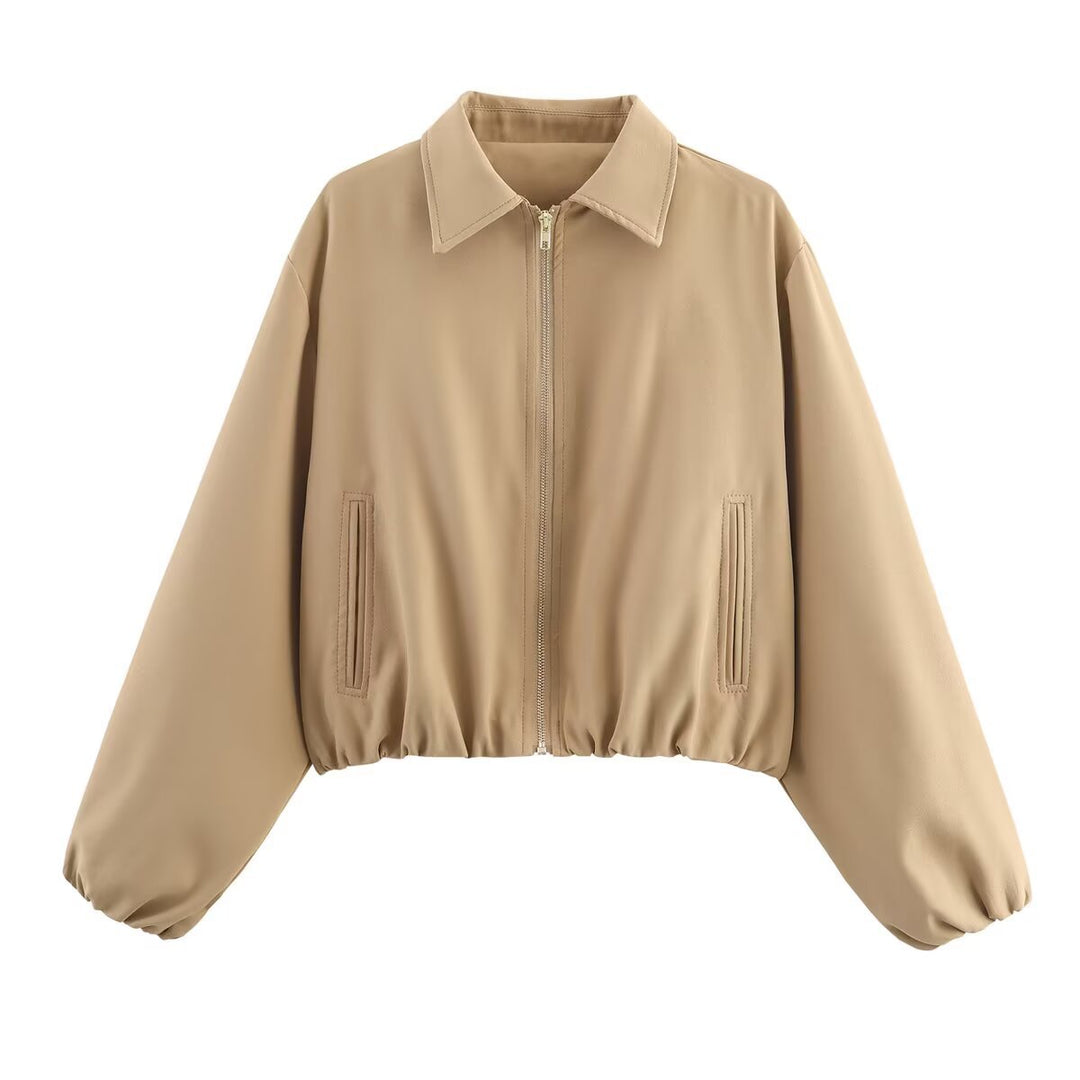 Fashionable cropped women's jacket with decorative zipper and elastic hem Lune London