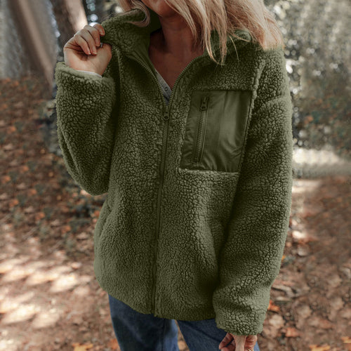 Fleece jacket for women with high collar and practical breast pocket Amarae