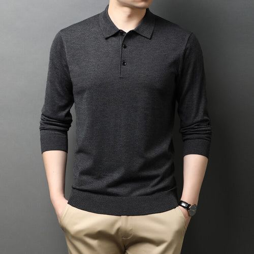 Amarae Elegant knit sweater for men with polo collar and button placket