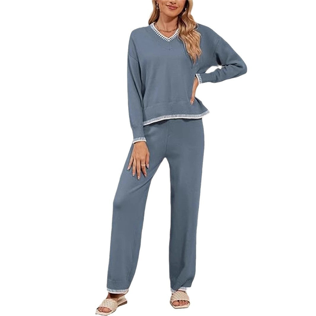 Comfortable v-neck sweater and pant set for women Lune London