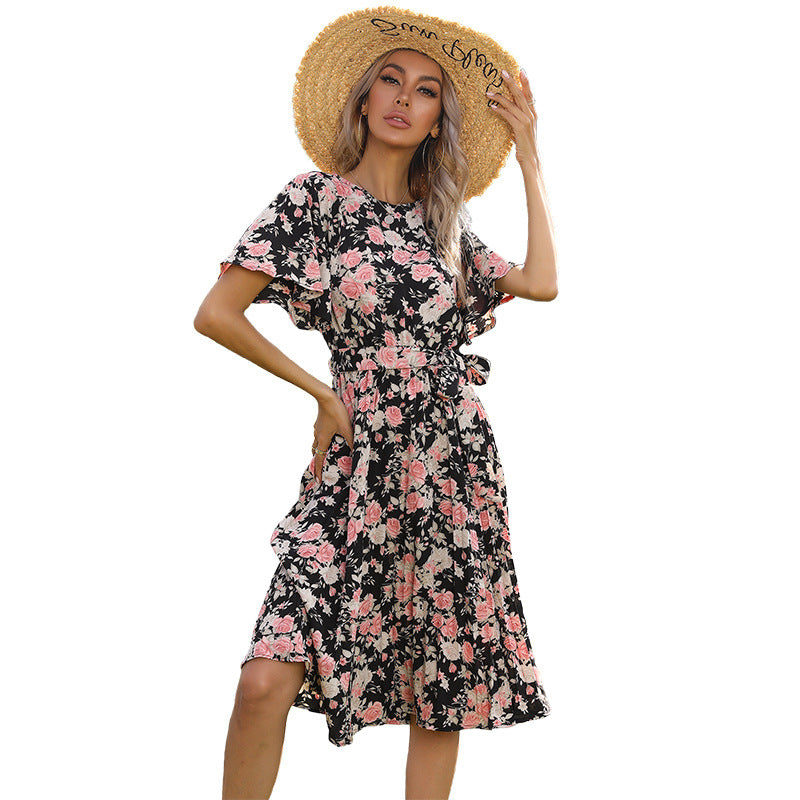 Floral wrap midi dress for women with bell sleeves Lune London