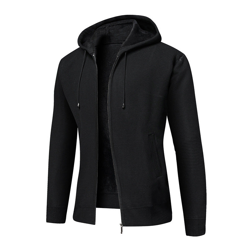 Men's fleece hooded jacket with trendy ribbed design Lune London