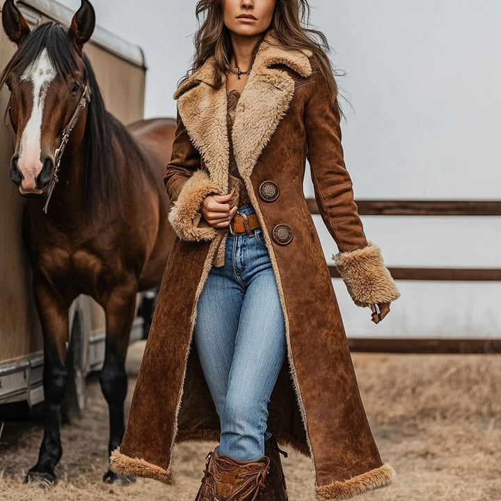 Ladies Elegant Fur Coat with High Collar Treatment Amarae