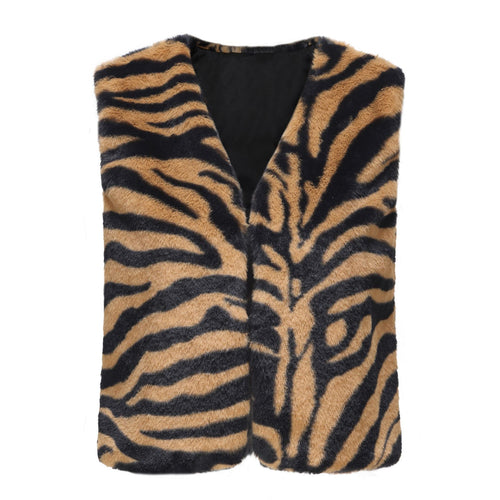 Ladies Elegant Faux Fur Jacket with Modern Zebra Stripes Amarae