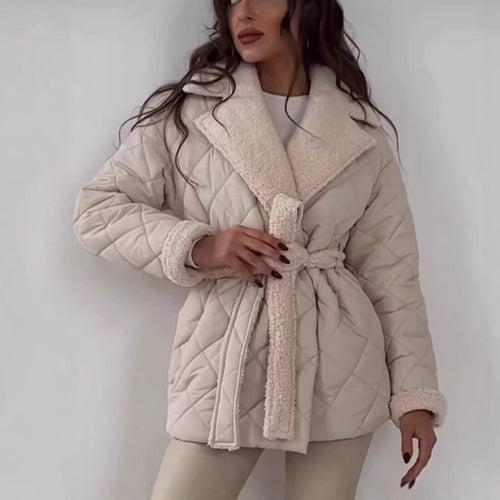 Ladies quilted winter coat with soft lining and belt Amarae