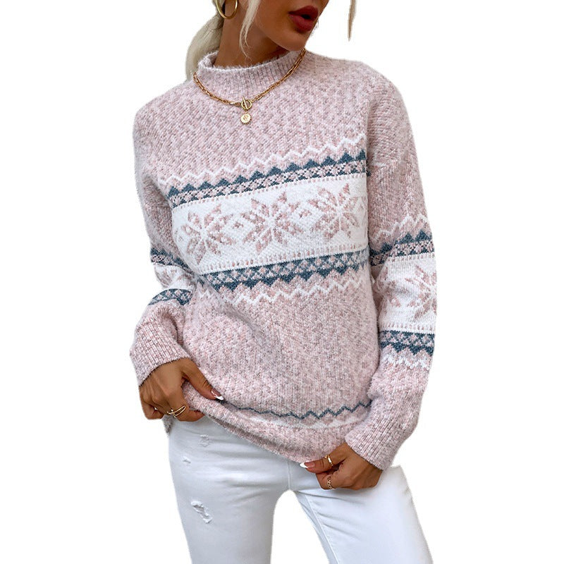 Ladies oversized plush pullover with Christmas pattern and high collar Lune London