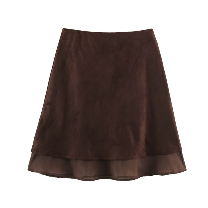Women’s A-line midi skirt with velour look and chiffon ruffle Amarae
