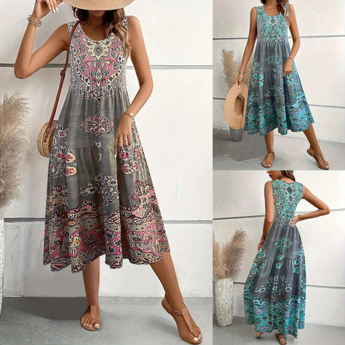Maxi dress for women with playful ethnic pattern and fluid cut Amarae
