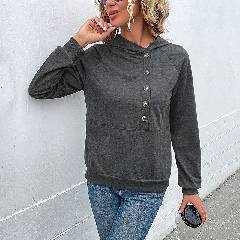 Casual women's hoodie with button placket and high-quality cotton Lune London