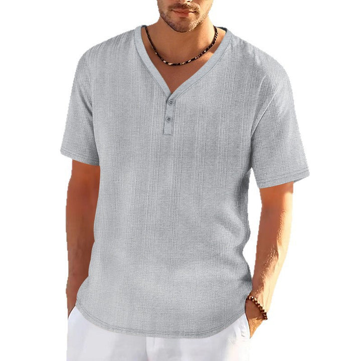 Men's short sleeve Henley shirt with textured design and stylish accents Lune London