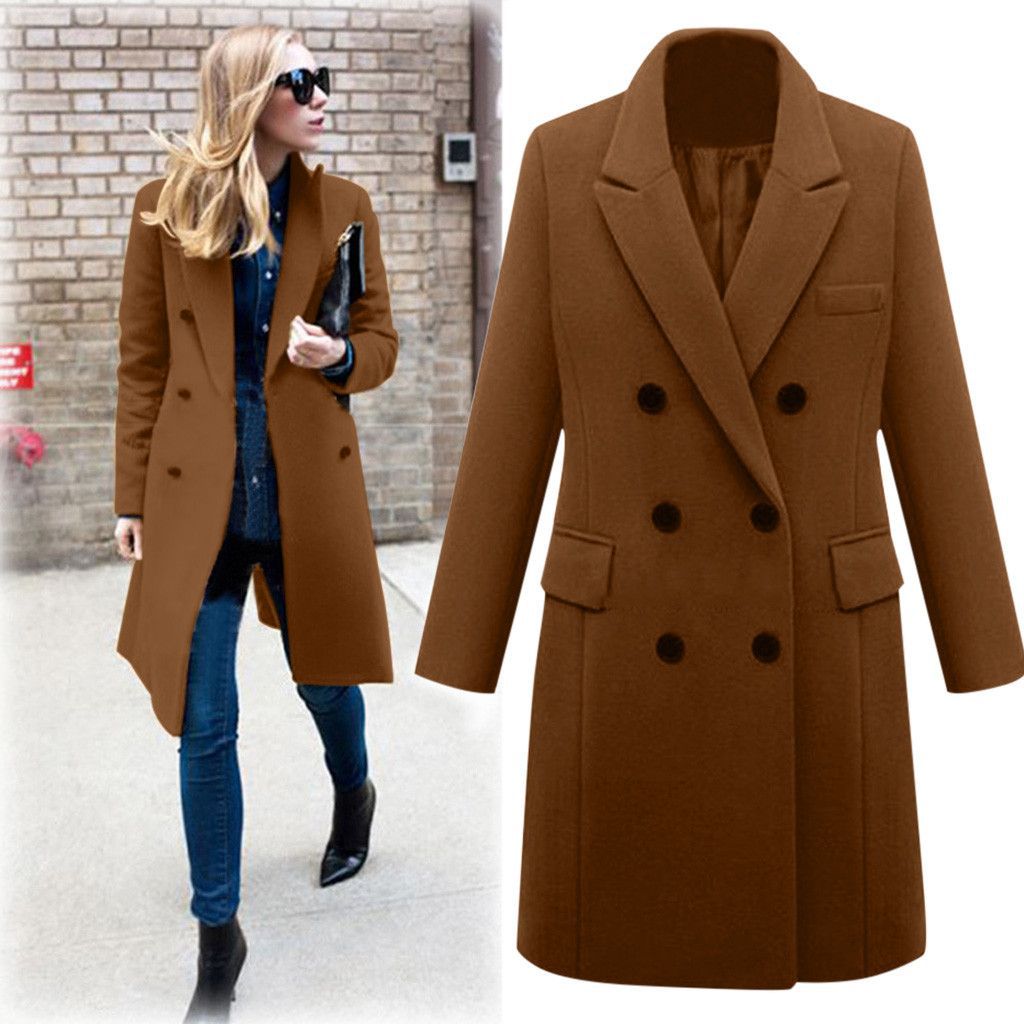 Elegant wool coat for women with double-breasted buttons and pockets Amarae