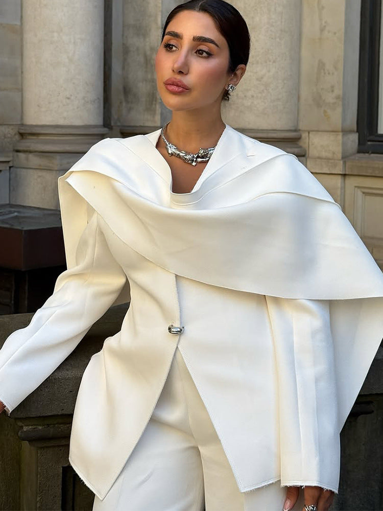 Women's Tailored Blazer with Overlapping Cape Collar Amarae