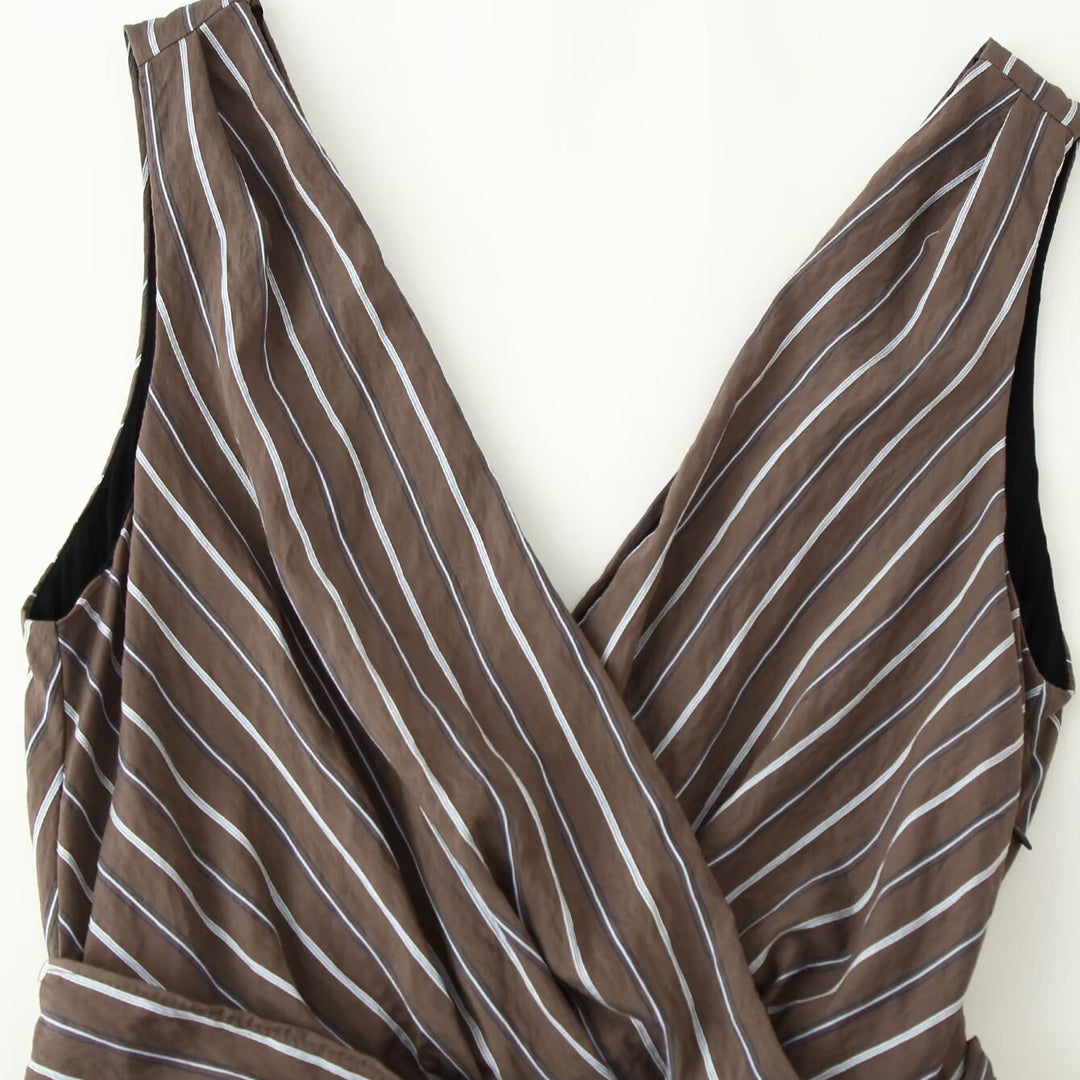 Ladies Sleeveless Wrap Jumpsuit with Wide Leg and Waist Belt Amarae