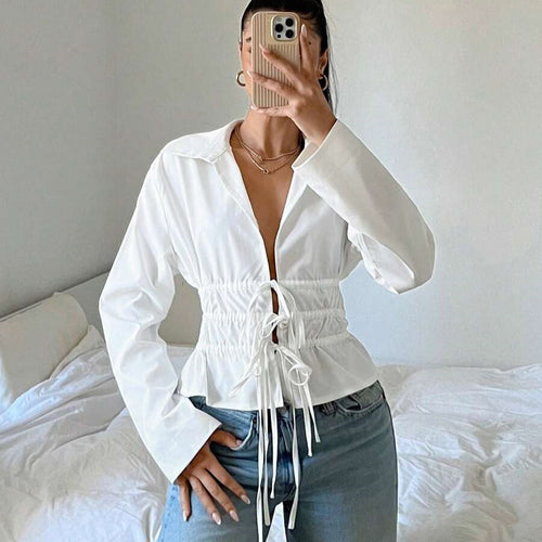 Amarae zip-up blouse for women with gathers and long sleeves