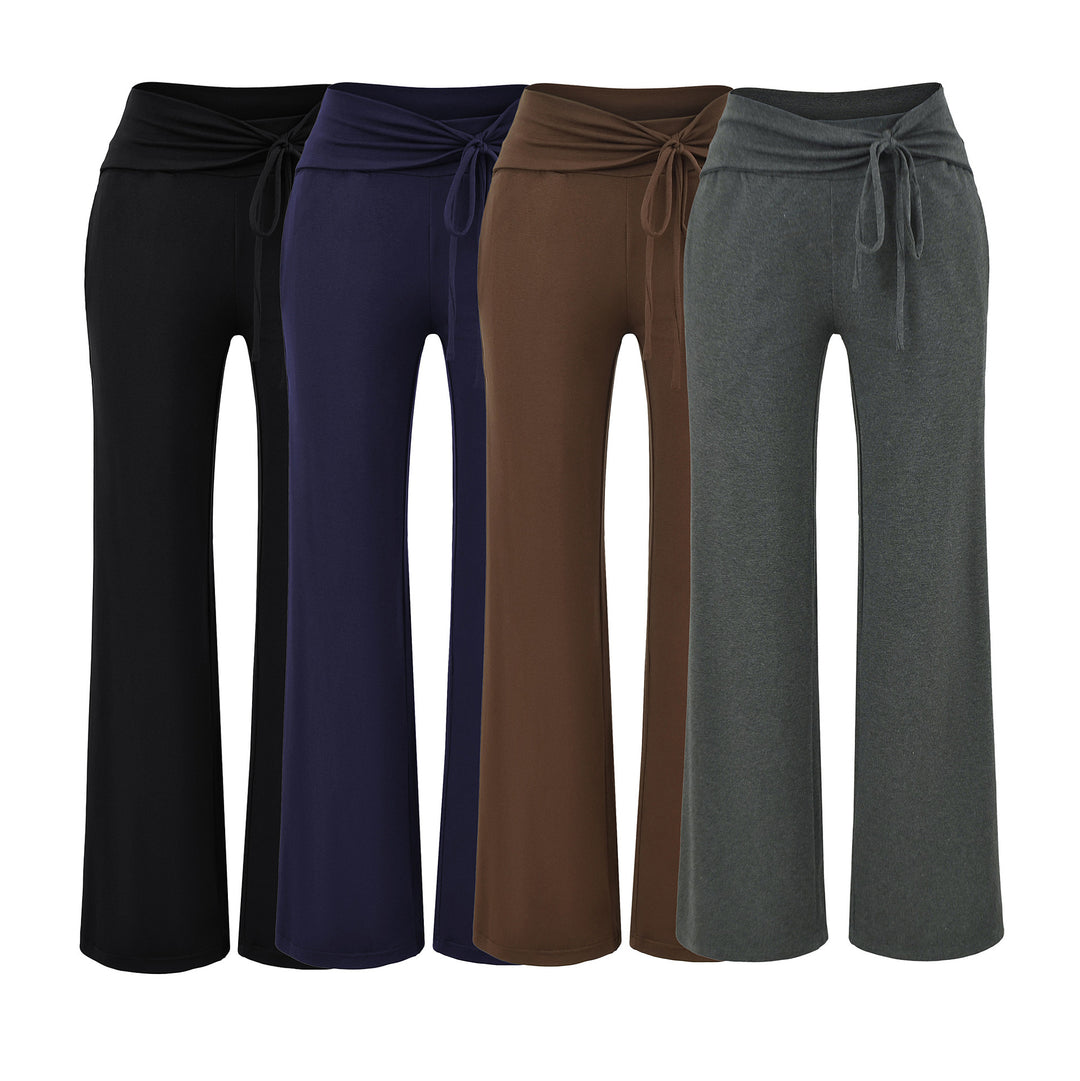 Women's Wide Jersey Lounge Pants with Folded Waistband and Drawstring Amarae