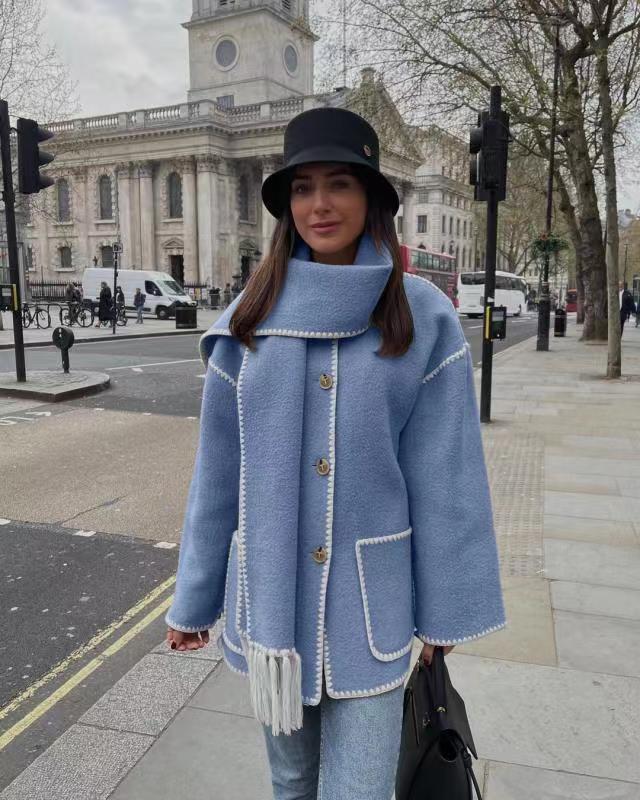 Ladies Cozy Fleece Jacket with Elegant Fringe and Lune London Button Detail