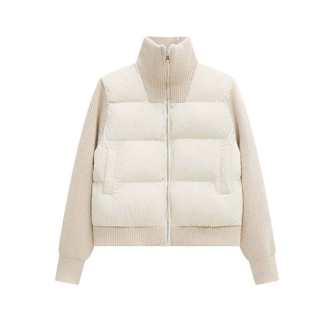 Women's hybrid quilted jacket with knitted sleeves and high ribbed collar Amarae