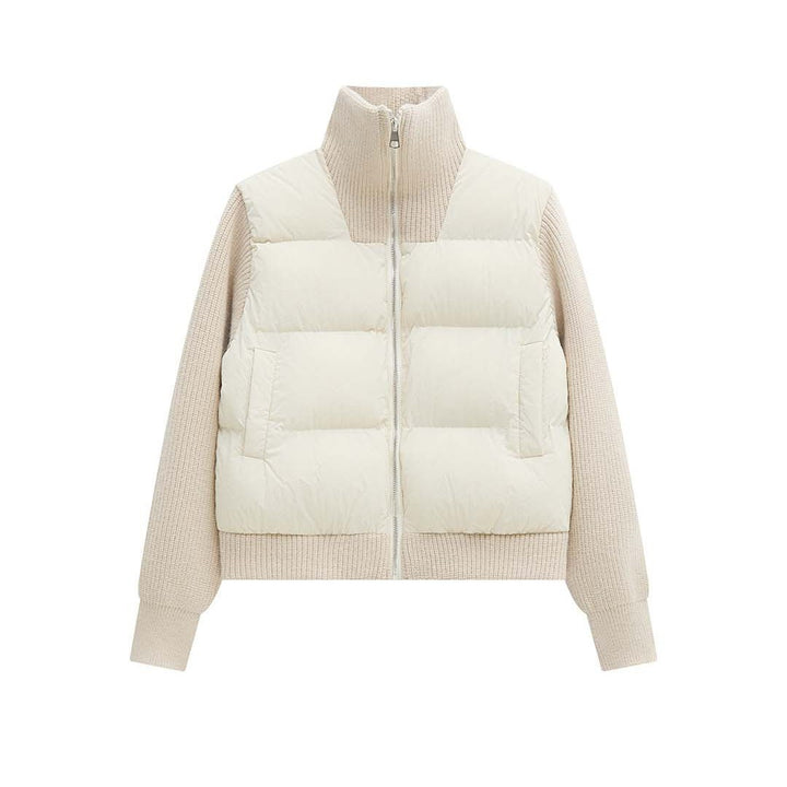 Women's hybrid quilted jacket with knitted sleeves and high ribbed collar Amarae