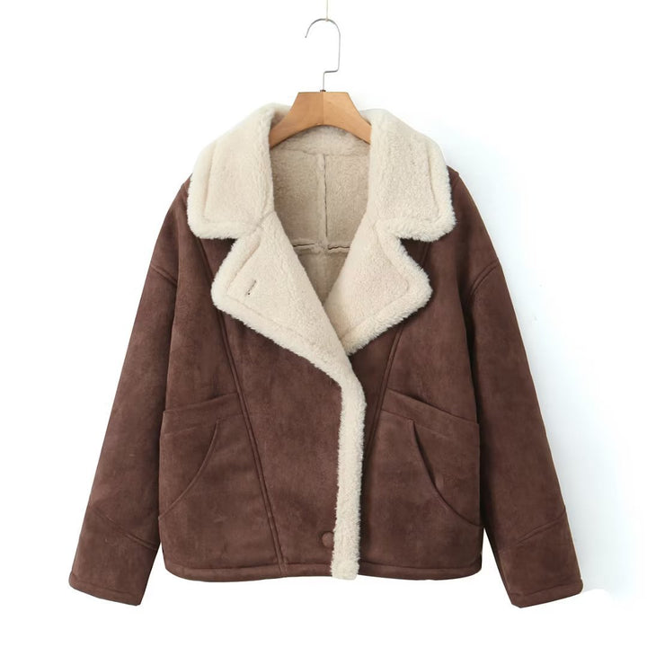 Ladies cozy suede jacket with soft lining and wide collar Lune London