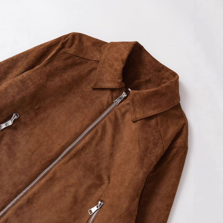 Women’s fashionable faux leather jacket with stylish zip elements Lune London