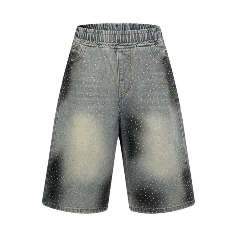 Women's high-waisted denim culotte shorts with comfort waistband and subtle polka dot pattern Amarae